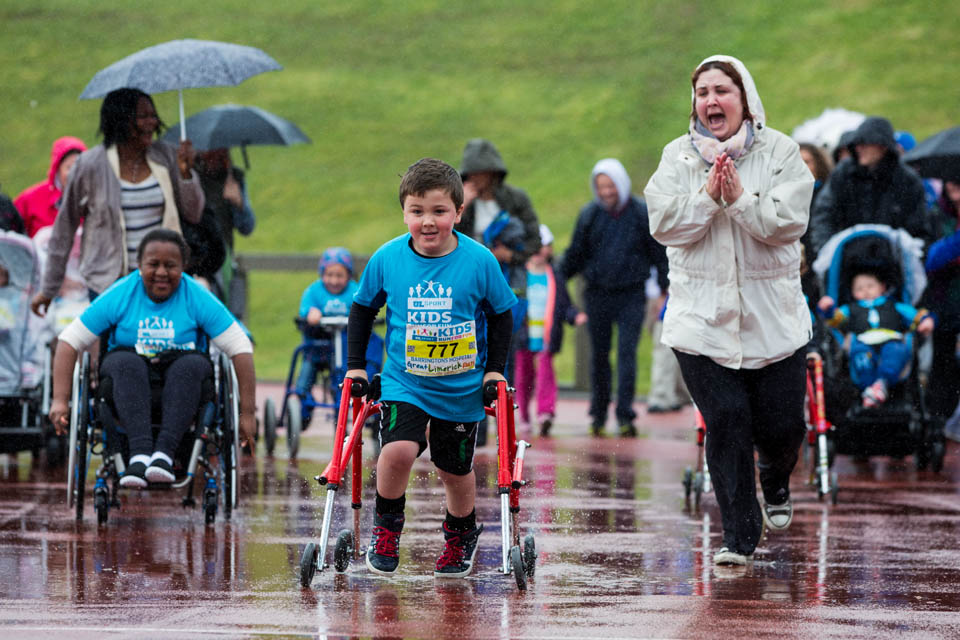 6 year old Cormac Downey from Shanagolden, Limerick is cheered on by his mother Catherine when taking part in the UL Sport Kid's Run, Ireland's largest single mass participation event for children, at the University of Limerick.